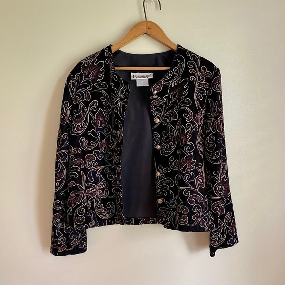 Trimmings | Vintage Velvet Bedazzled Button Blazer w/ Shoulder Pads - Picture 2 of 7